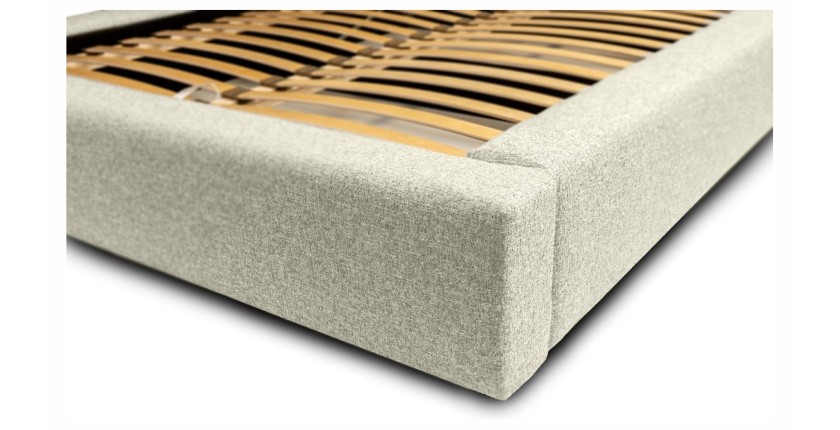 Lit coffre CERVIN – Taupe sablé bouclé – 140x200 cm – Sommier relevable – Design haut de gamme 