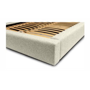 Lit coffre CERVIN – Taupe sablé bouclé – 140x200 cm – Sommier relevable – Design haut de gamme 
