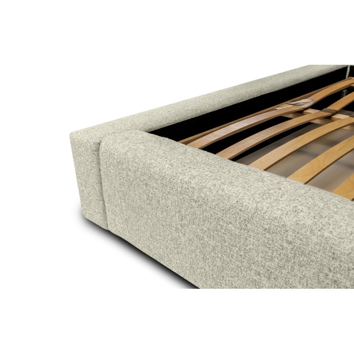 Lit coffre CERVIN – Taupe sablé bouclé – 140x200 cm – Sommier relevable – Design haut de gamme 