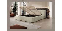 Lit coffre CERVIN – Taupe sablé bouclé – 140x200 cm – Sommier relevable – Design haut de gamme 