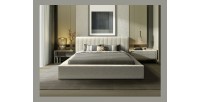 Lit coffre CERVIN – Taupe sablé bouclé – 140x200 cm – Sommier relevable – Design haut de gamme 