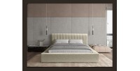 Lit coffre CERVIN – Taupe sablé bouclé – 140x200 cm – Sommier relevable – Design haut de gamme 