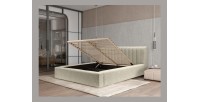Lit coffre CERVIN – Taupe sablé bouclé – 140x200 cm – Sommier relevable – Design haut de gamme 