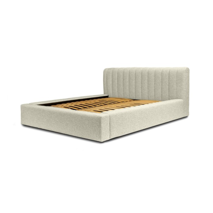 Lit coffre CERVIN – Taupe sablé bouclé – 160x200 cm – Sommier relevable – Design haut de gamme 