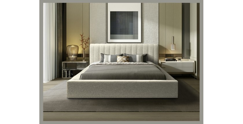 Lit coffre CERVIN – Taupe sablé bouclé – 160x200 cm – Sommier relevable – Design haut de gamme 