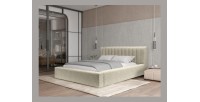 Lit coffre CERVIN – Taupe sablé bouclé – 160x200 cm – Sommier relevable – Design haut de gamme 