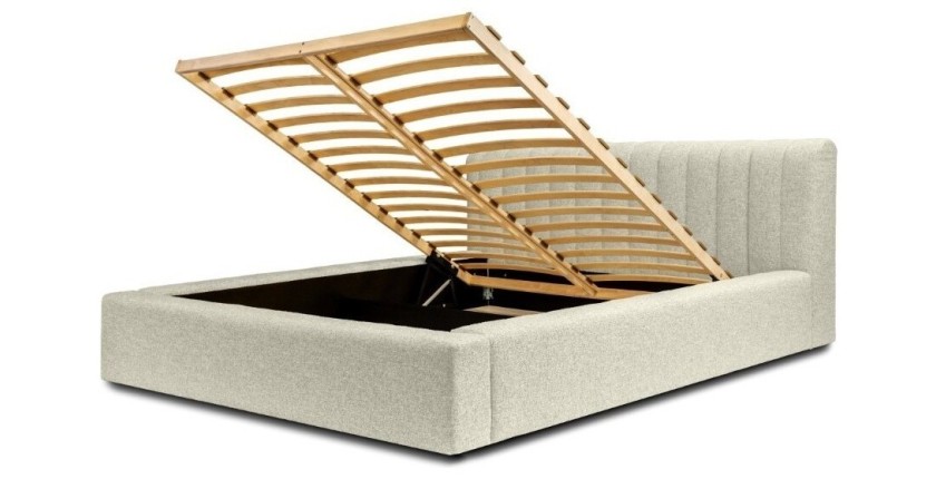 Lit coffre CERVIN – Taupe sablé bouclé – 180x200 cm – Sommier relevable – Design haut de gamme 