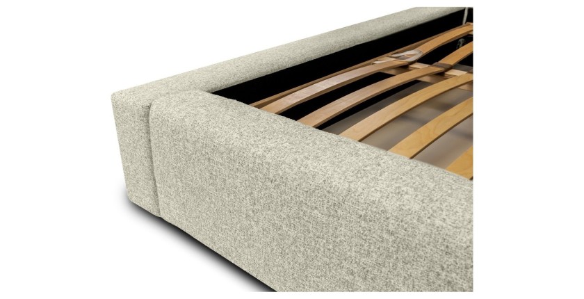 Lit coffre CERVIN – Taupe sablé bouclé – 180x200 cm – Sommier relevable – Design haut de gamme 