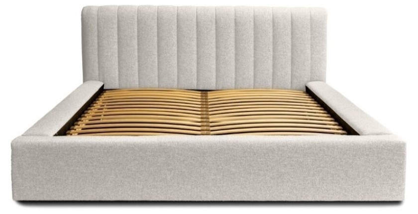 Lit coffre CERVIN – Nuage sablé bouclé – 140x200 cm – Sommier relevable – Design haut de gamme 