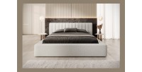 Lit coffre CERVIN – Nuage sablé bouclé – 140x200 cm – Sommier relevable – Design haut de gamme