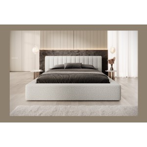 Lit coffre CERVIN – Nuage sablé bouclé – 140x200 cm – Sommier relevable – Design haut de gamme
