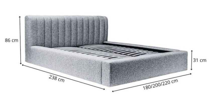 Lit coffre CERVIN – Nuage sablé bouclé – 140x200 cm – Sommier relevable – Design haut de gamme 
