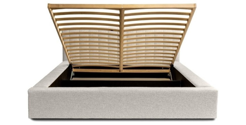 Lit coffre CERVIN – Nuage sablé bouclé – 140x200 cm – Sommier relevable – Design haut de gamme 