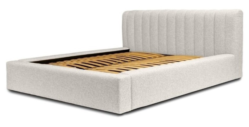 Lit coffre CERVIN – Nuage sablé bouclé – 140x200 cm – Sommier relevable – Design haut de gamme 