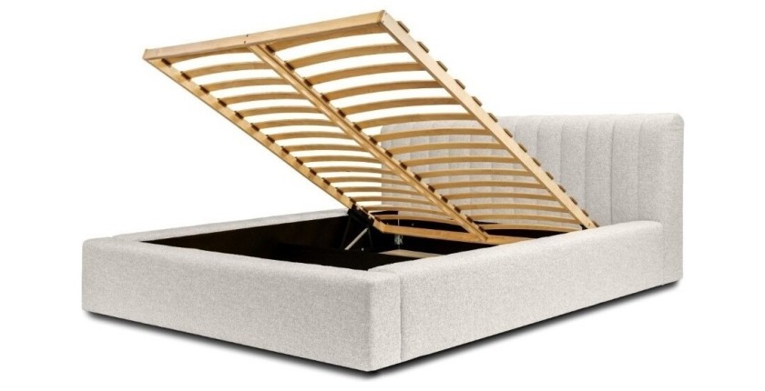 Lit coffre CERVIN – Nuage sablé bouclé – 140x200 cm – Sommier relevable – Design haut de gamme 