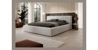 Lit coffre CERVIN – Nuage sablé bouclé – 140x200 cm – Sommier relevable – Design haut de gamme 