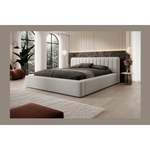 Lit coffre CERVIN – Nuage sablé bouclé – 140x200 cm – Sommier relevable – Design haut de gamme 
