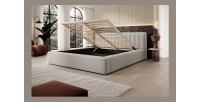 Lit coffre CERVIN – Nuage sablé bouclé – 140x200 cm – Sommier relevable – Design haut de gamme 