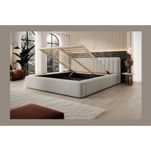 Lit coffre CERVIN – Nuage sablé bouclé – 140x200 cm – Sommier relevable – Design haut de gamme 