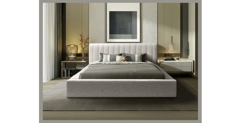 Lit coffre CERVIN – Nuage sablé bouclé – 140x200 cm – Sommier relevable – Design haut de gamme 