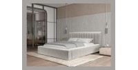Lit coffre CERVIN – Nuage sablé bouclé – 140x200 cm – Sommier relevable – Design haut de gamme 