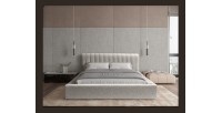 Lit coffre CERVIN – Nuage sablé bouclé – 140x200 cm – Sommier relevable – Design haut de gamme 