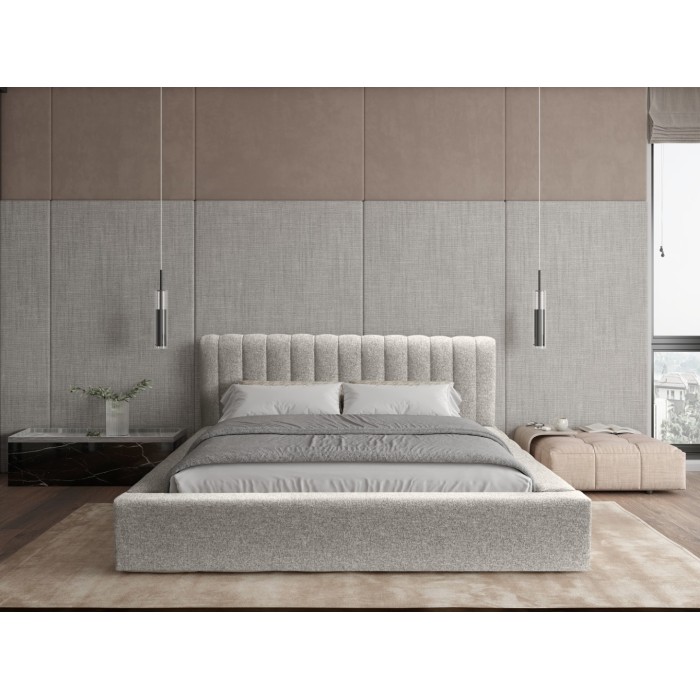 Lit coffre CERVIN – Nuage sablé bouclé – 140x200 cm – Sommier relevable – Design haut de gamme 