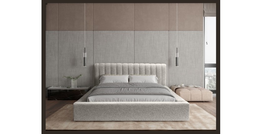 Lit coffre CERVIN – Nuage sablé bouclé – 140x200 cm – Sommier relevable – Design haut de gamme 
