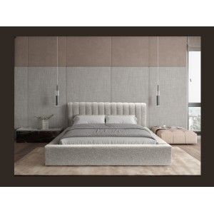 Lit coffre CERVIN – Nuage sablé bouclé – 140x200 cm – Sommier relevable – Design haut de gamme 
