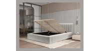 Lit coffre CERVIN – Nuage sablé bouclé – 140x200 cm – Sommier relevable – Design haut de gamme 