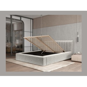 Lit coffre CERVIN – Nuage sablé bouclé – 140x200 cm – Sommier relevable – Design haut de gamme 