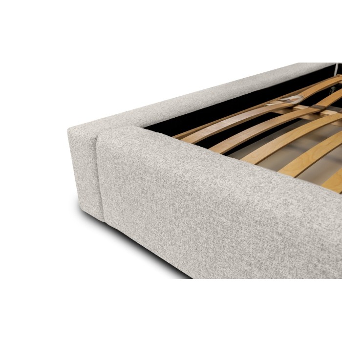 Lit coffre CERVIN – Tissu bouclé Nuage sablé – 160x200 cm – Sommier relevable – Design contemporain 
