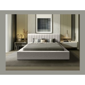 Lit coffre CERVIN – Tissu bouclé Nuage sablé – 160x200 cm – Sommier relevable – Design contemporain 