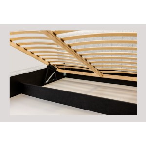 Lit coffre CERVIN – Tissu bouclé Nuage sablé – 180x200 cm – Sommier relevable – Design contemporain 