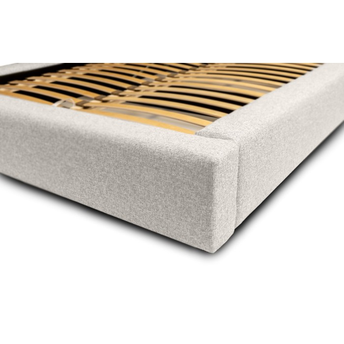 Lit coffre CERVIN – Tissu bouclé Nuage sablé – 180x200 cm – Sommier relevable – Design contemporain 