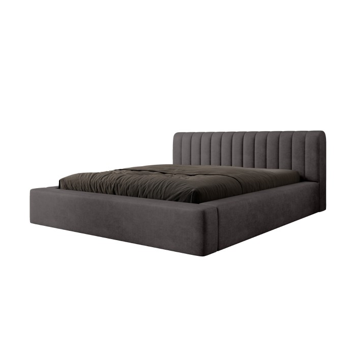 Lit coffre CERVIN – Tissu bouclé Nuage sablé – 180x200 cm – Sommier relevable – Design contemporain 