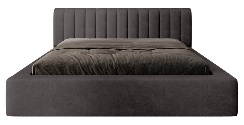 Lit coffre CERVIN – Velours doux Charbon minéral – 160x200 cm – Sommier relevable – Design contemporain 