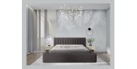Lit coffre CERVIN – Velours doux Charbon minéral – 160x200 cm – Sommier relevable – Design contemporain
