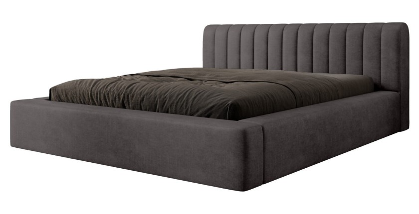 Lit coffre CERVIN – Velours doux Charbon minéral – 160x200 cm – Sommier relevable – Design contemporain 