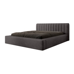 Lit coffre CERVIN – Velours doux Charbon minéral – 160x200 cm – Sommier relevable – Design contemporain 