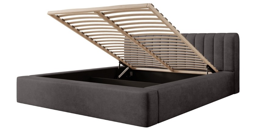 Lit coffre CERVIN – Velours doux Charbon minéral – 160x200 cm – Sommier relevable – Design contemporain 