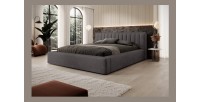 Lit coffre CERVIN – Velours doux Charbon minéral – 160x200 cm – Sommier relevable – Design contemporain 