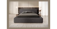 Lit coffre CERVIN – Velours doux Charbon minéral – 160x200 cm – Sommier relevable – Design contemporain 
