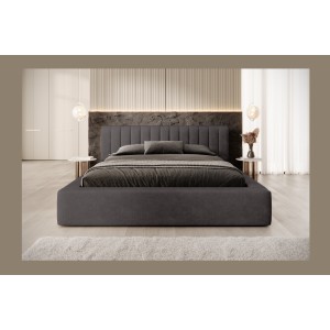 Lit coffre CERVIN – Velours doux Charbon minéral – 160x200 cm – Sommier relevable – Design contemporain 