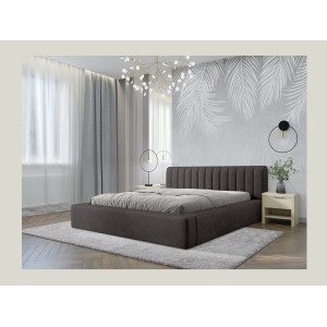 Lit coffre CERVIN – Velours doux Charbon minéral – 160x200 cm – Sommier relevable – Design contemporain 