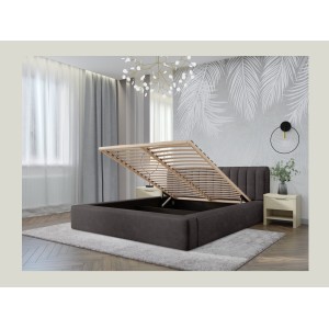 Lit coffre CERVIN – Velours doux Charbon minéral – 160x200 cm – Sommier relevable – Design contemporain 