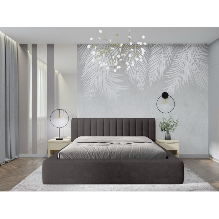 Lit coffre CERVIN – Velours doux Charbon minéral – 180x200 cm – Sommier relevable – Design contemporain