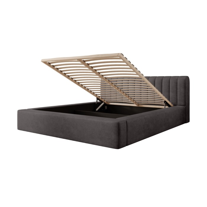 Lit coffre CERVIN – Velours doux Charbon minéral – 180x200 cm – Sommier relevable – Design contemporain 