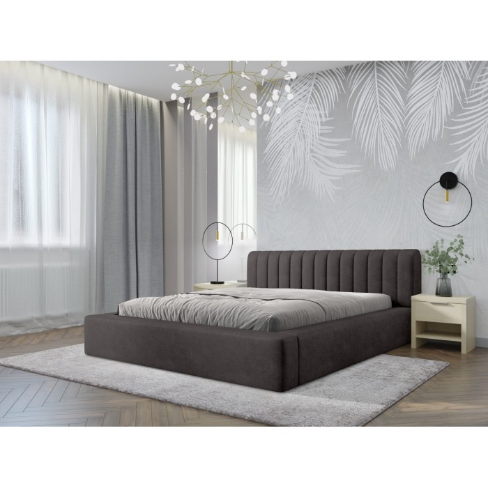 Lit coffre CERVIN – Velours doux Charbon minéral – 180x200 cm – Sommier relevable – Design contemporain 