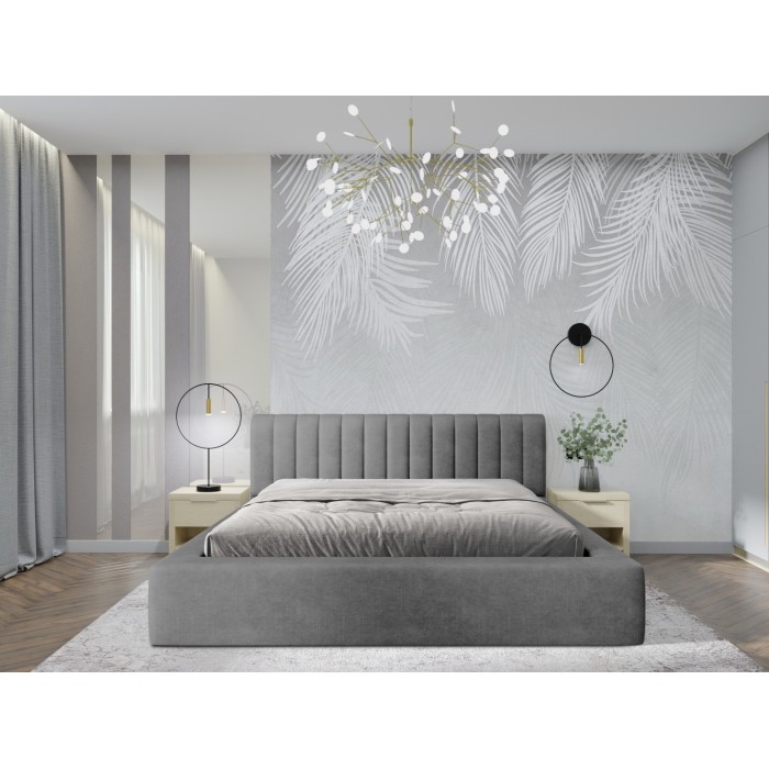 Lit coffre CERVIN – Velours doux Nacre de béton – 140x200 cm – Sommier relevable – Design contemporain 